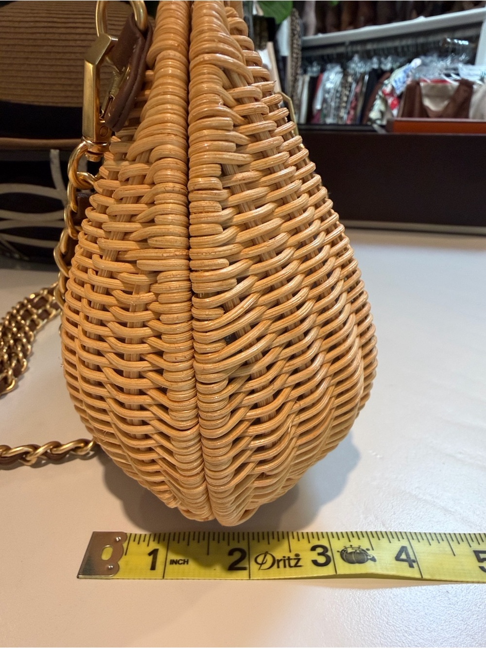 J. McLaughlin Wicker Crossbody in Tan with Gold Chain - Picture 5 of 11
